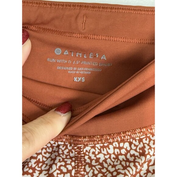 ATHLETA Run With It Printed 3.5” Shorts WOMENS XXS Micro Cheetah Rust Orange UT - Picture 7 of 15
